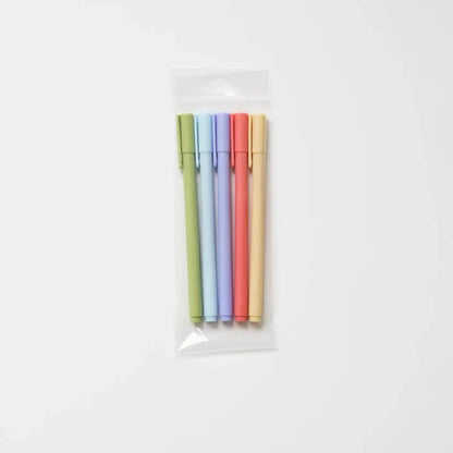 “Rainbow Gel Pen Set” – Set of 5 colored gel pens laid out on a pink journal

“Cute Desk Pen Flat Lay” – Gel pens styled with notepads, stickers, and stationery accessories