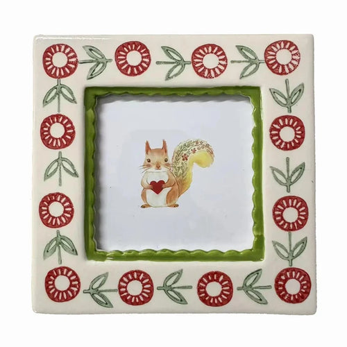 Hand-Painted Ceramic Photo Frame, Green Flower