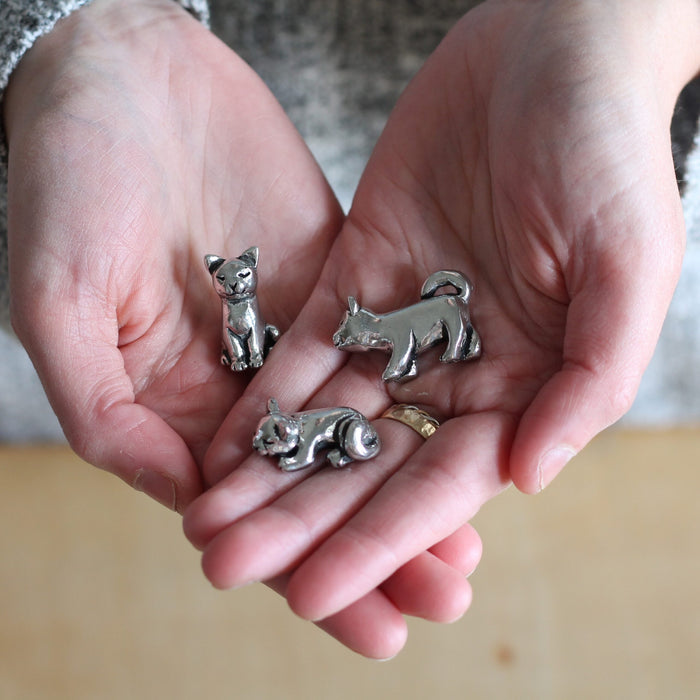 Handmade Pewter Mini Figurines | 3 pc. Cat Set image 3