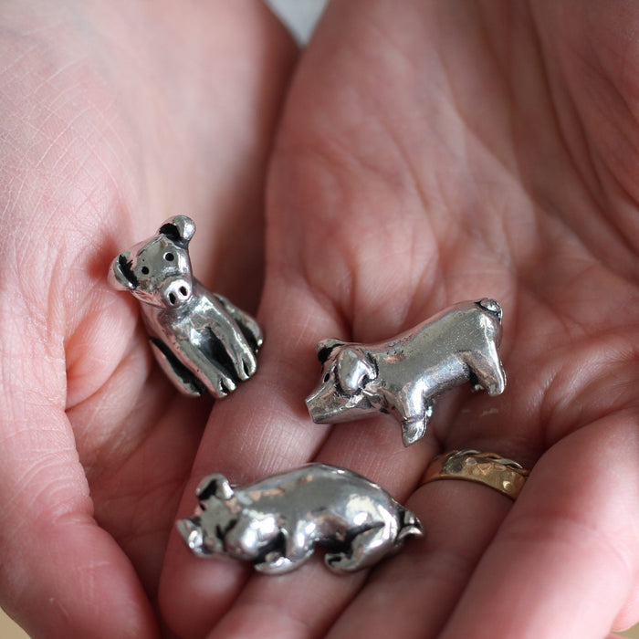 Handmade Pewter Mini Figurines | 3 pc. Pig Set image 4