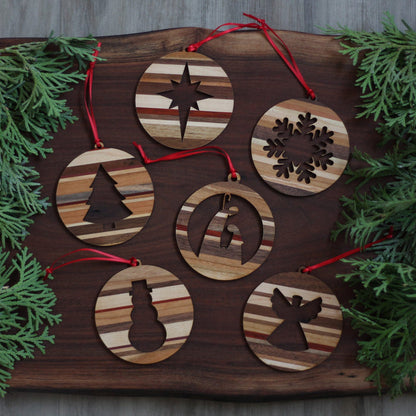 Handmade Wooden Christmas Ornaments | Snowflake, Angel, Christmas Tree, Star, Snowman, Nativity image 2