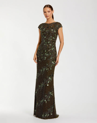 Long Cap Sleeve Fitted Formal Dress Fitted Silhouette Mac Duggal 5500