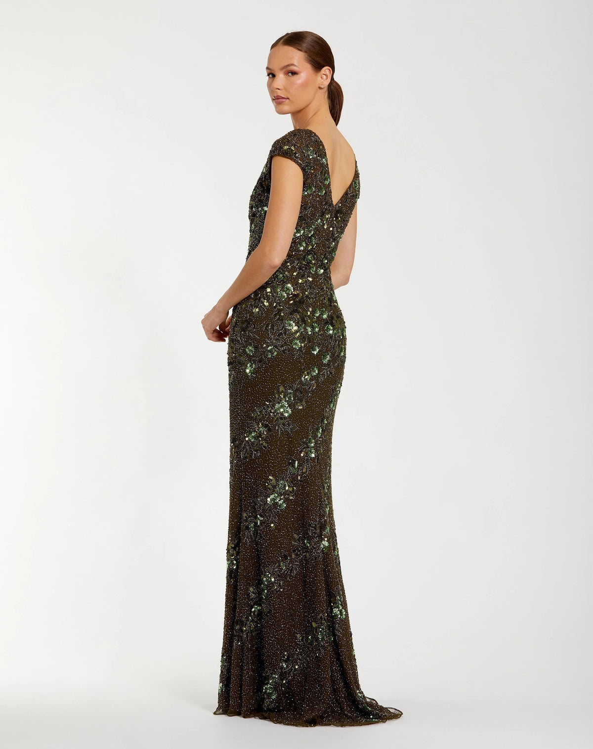 Long Cap Sleeve Fitted Formal Dress Fitted Silhouette Mac Duggal 5500