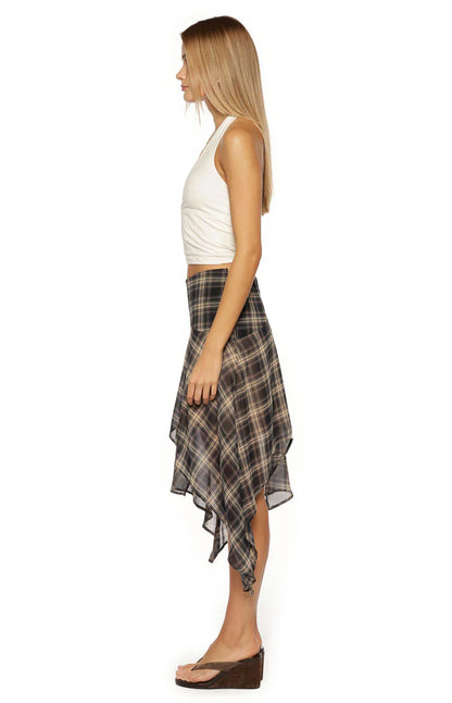 Khalea Blue Plaid Hanky Hem Midi Skirt