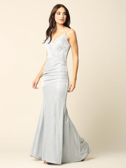 Long Formal Spaghetti Strap Glitter Prom Dress