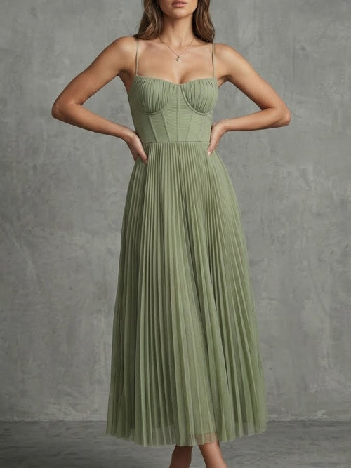 Madeleine · Long Pleated Dress with Airy Charm