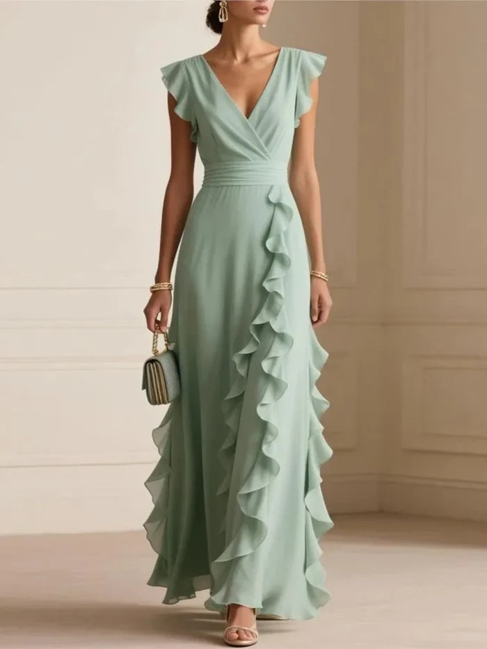 Madeleine · Pleated Evening Dress with Cascading Ruffles