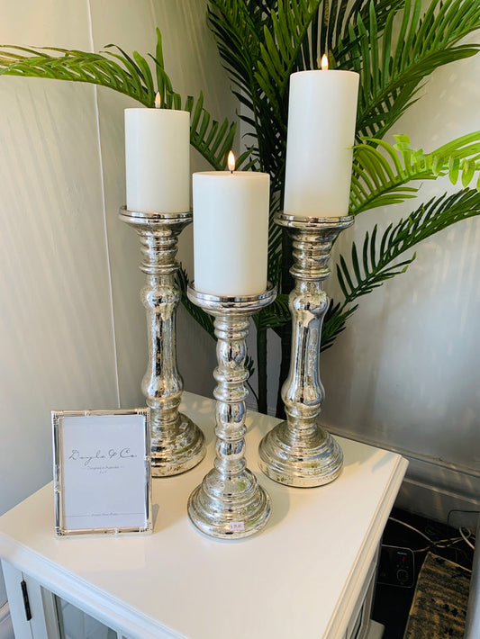 Mercury Glass Pillar Candle Holder Small