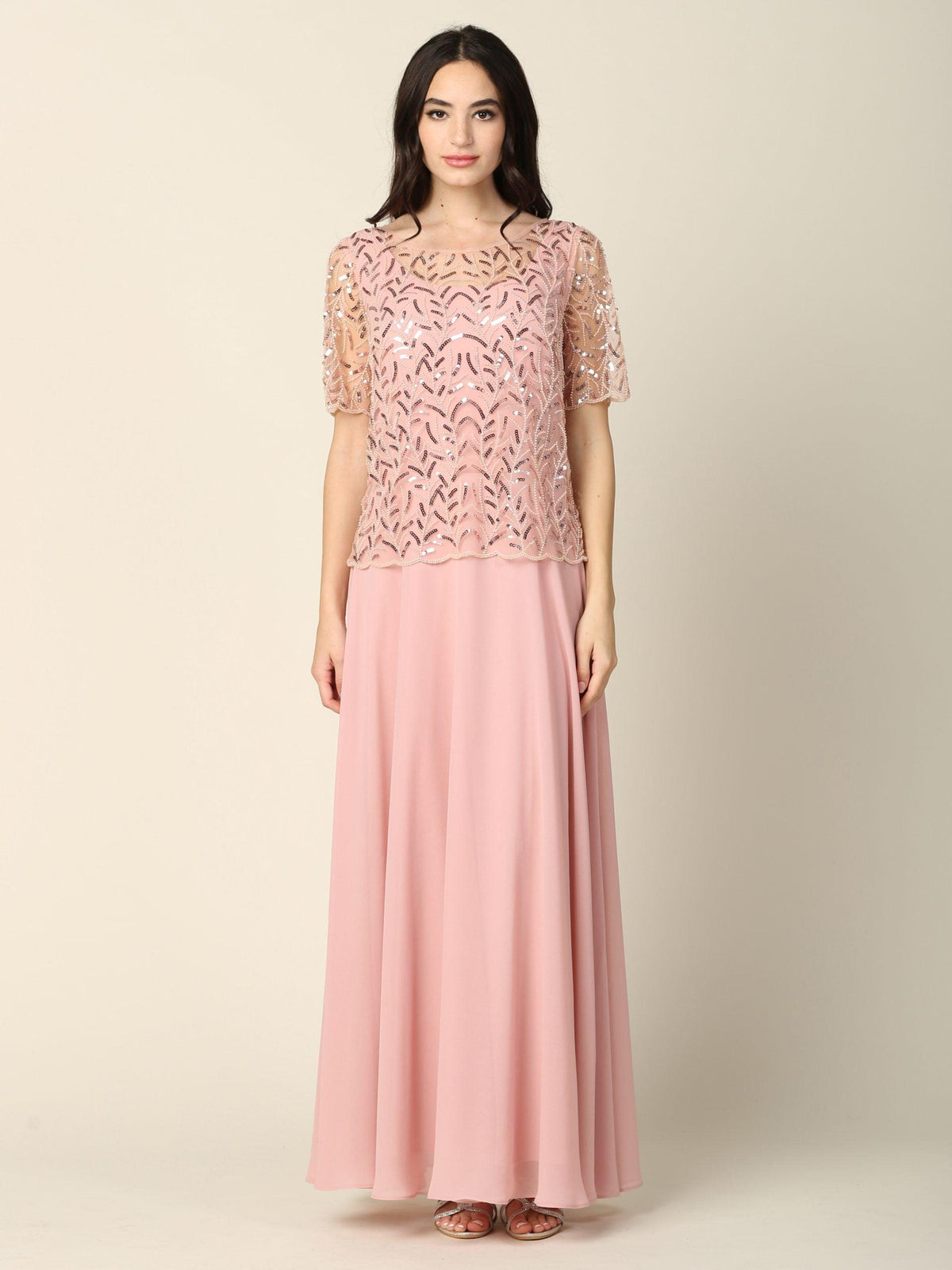 Mother of the Bride Beaded Long Formal Chiffon Gown