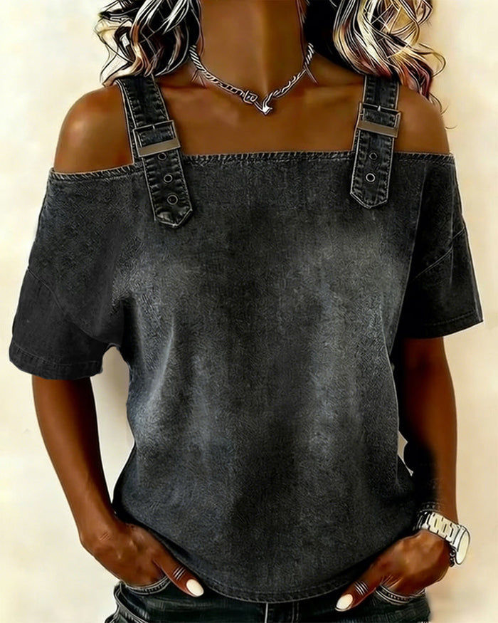 Off-Shoulder Denim Shirt