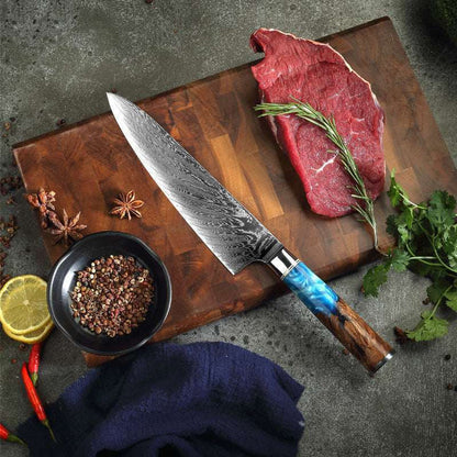 Pattern kitchen knife with 8-inch patterned high-carbon stainless steel blade and ergonomic pakkawood handle