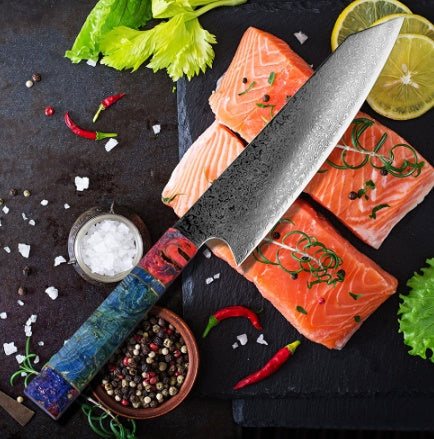 8-inch Pattern Kitchen Knife with high-carbon stainless steel blade and pakkawood handle for precision slicing and chopping