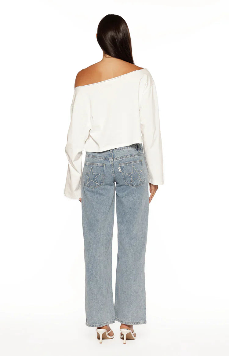 Phoenix White Off Shoulder Long Sleeve Top