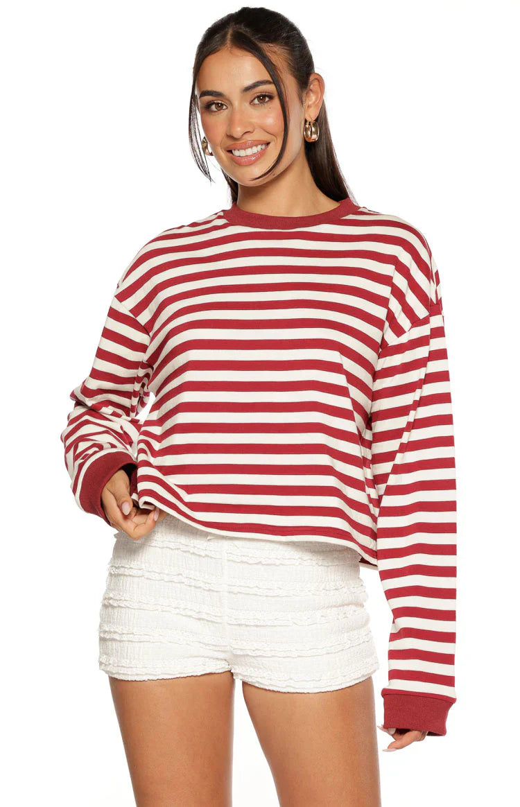 So Breezy Burgundy Stripe Long Sleeve Top
