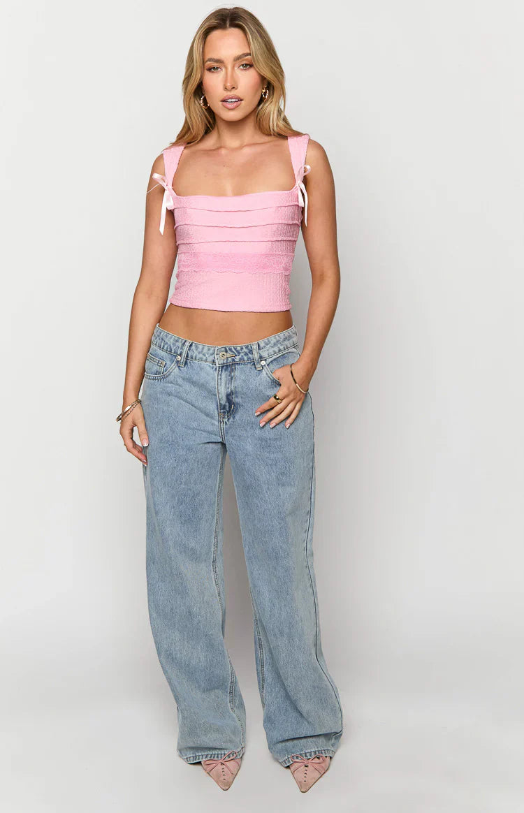 Sonny Mid Wash Low Rise Wide Leg Jeans