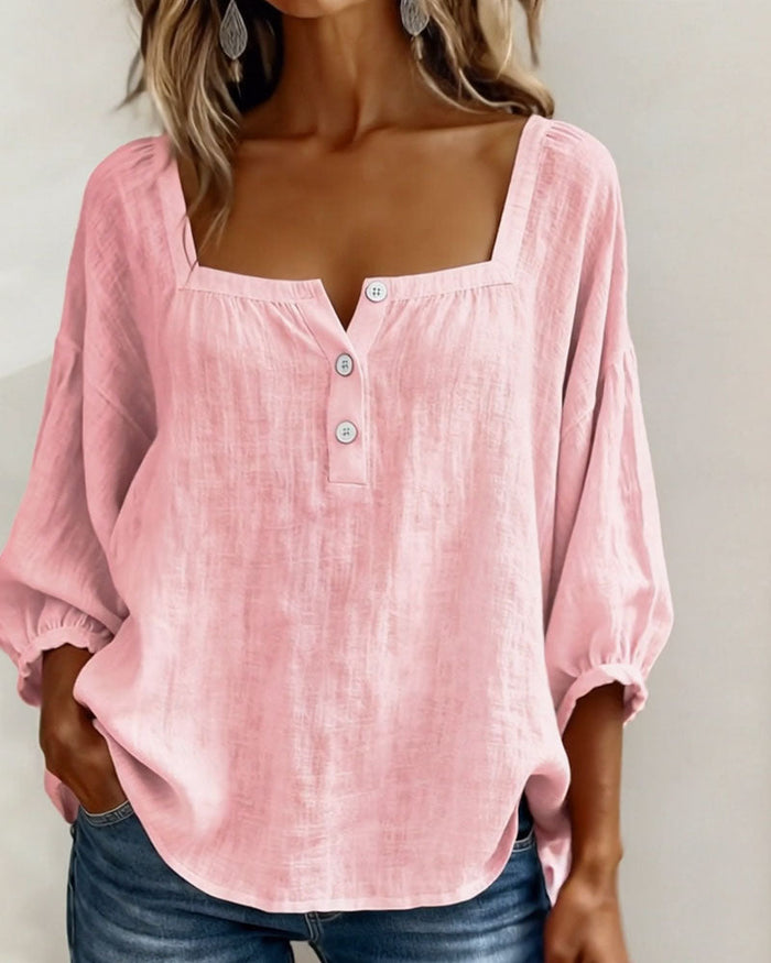 Square Neck Lantern Sleeve Shirt