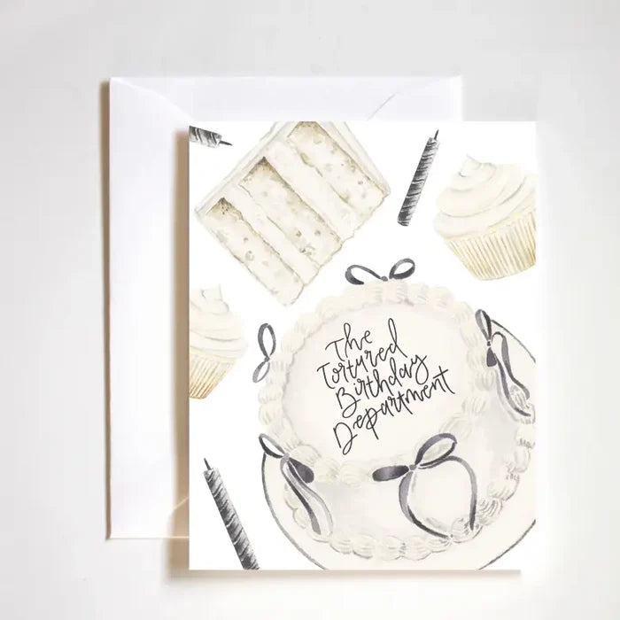 "Sad Girl Birthday Club" – Flat lay of the card with confetti and candles

"Swiftie Stationery Goals" – Close-up showing texture and printed text

"Crying in a Birthday Dress" – Lifestyle image with card held in hand near birthday gift