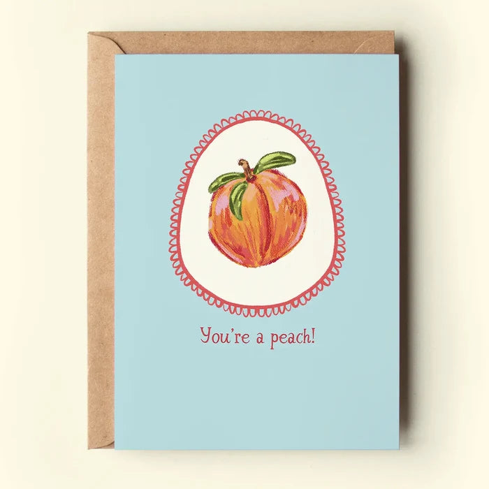 "Peachy Perfect Card" – Flat lay with peachy props and bright background

"You're a Peach Stationery" – Close-up of peach illustration and text

"Sweet Thank You Card" – Card styled with kraft envelope and flower accents